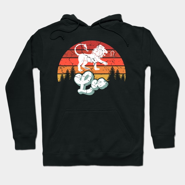 Leo Zodiac Sign -Distressed Retro Sunset Hoodie by NoNameBoy